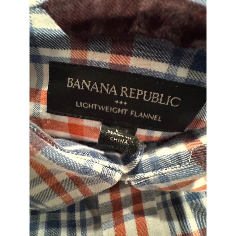 Banana Republic Lightweight Flannel L Long Sleeve Button-Up Shirt Blue Orange
